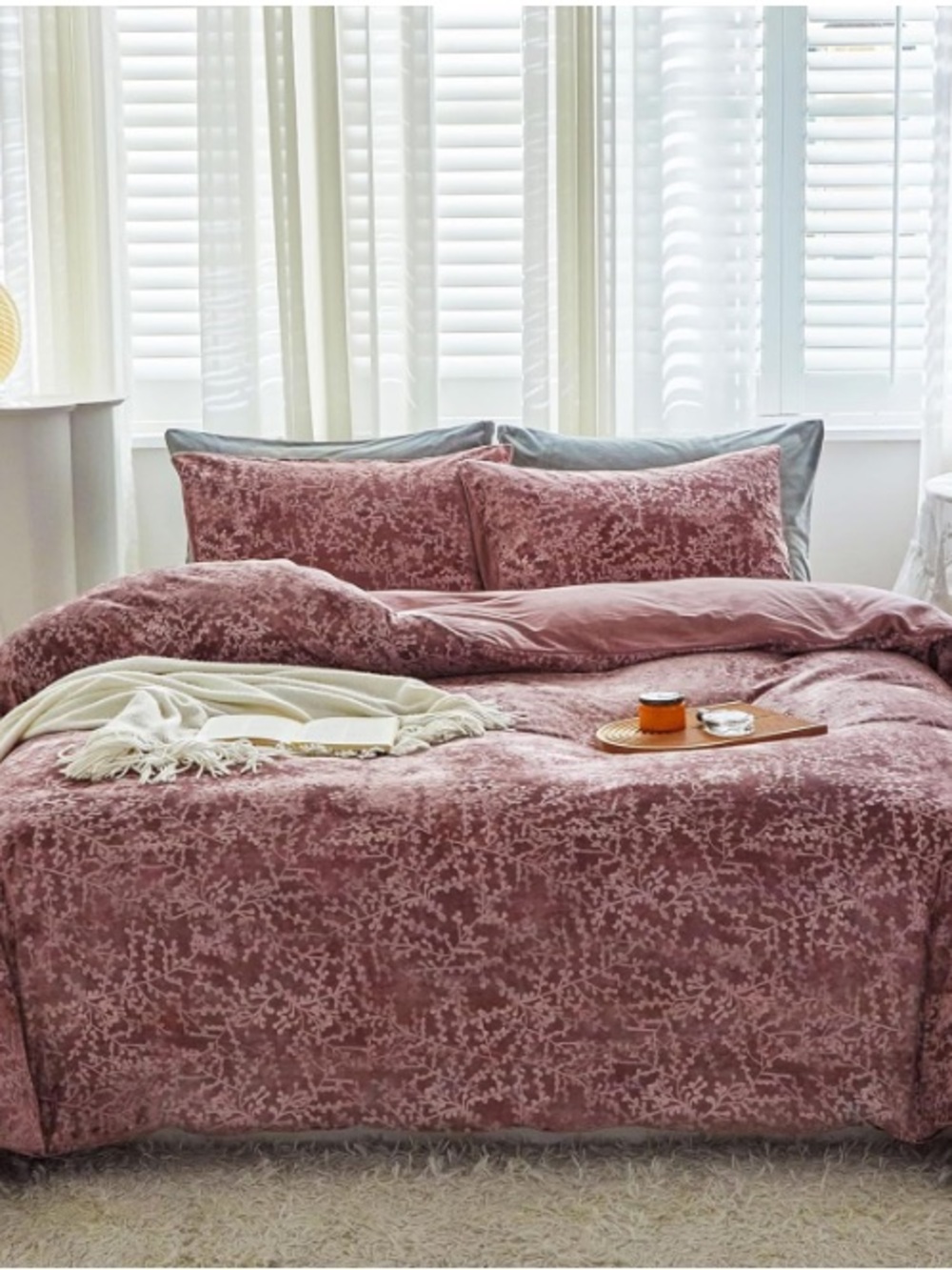 Plush Rose Pink Velvet Duvet Cover Set